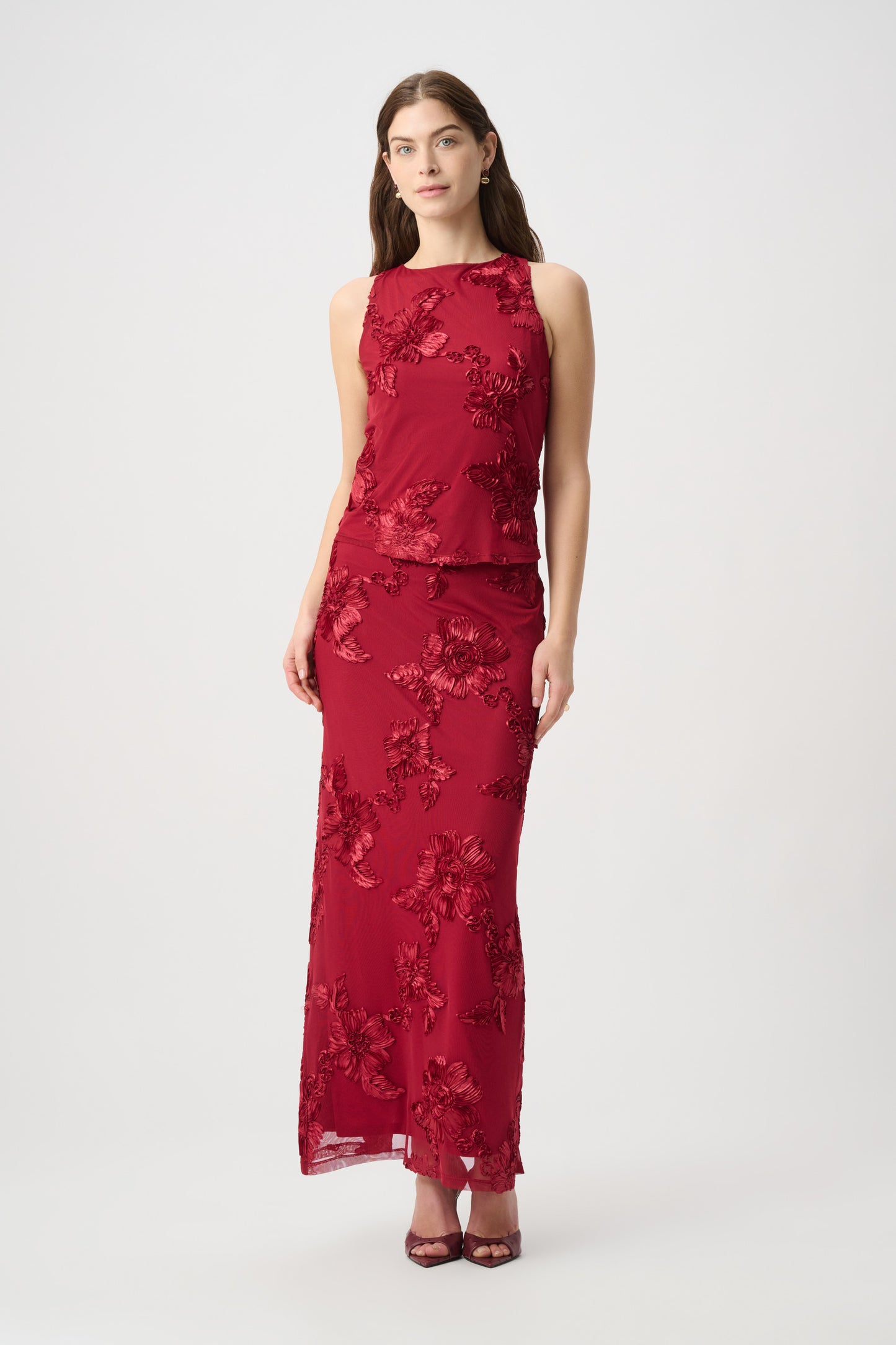 Joseph Ribkoff Embroidered Sleeveless Top Deep Cherry