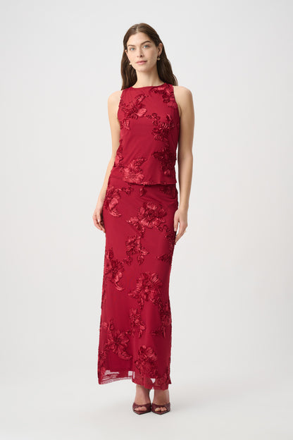 Joseph Ribkoff Embroidered Sleeveless Top Deep Cherry