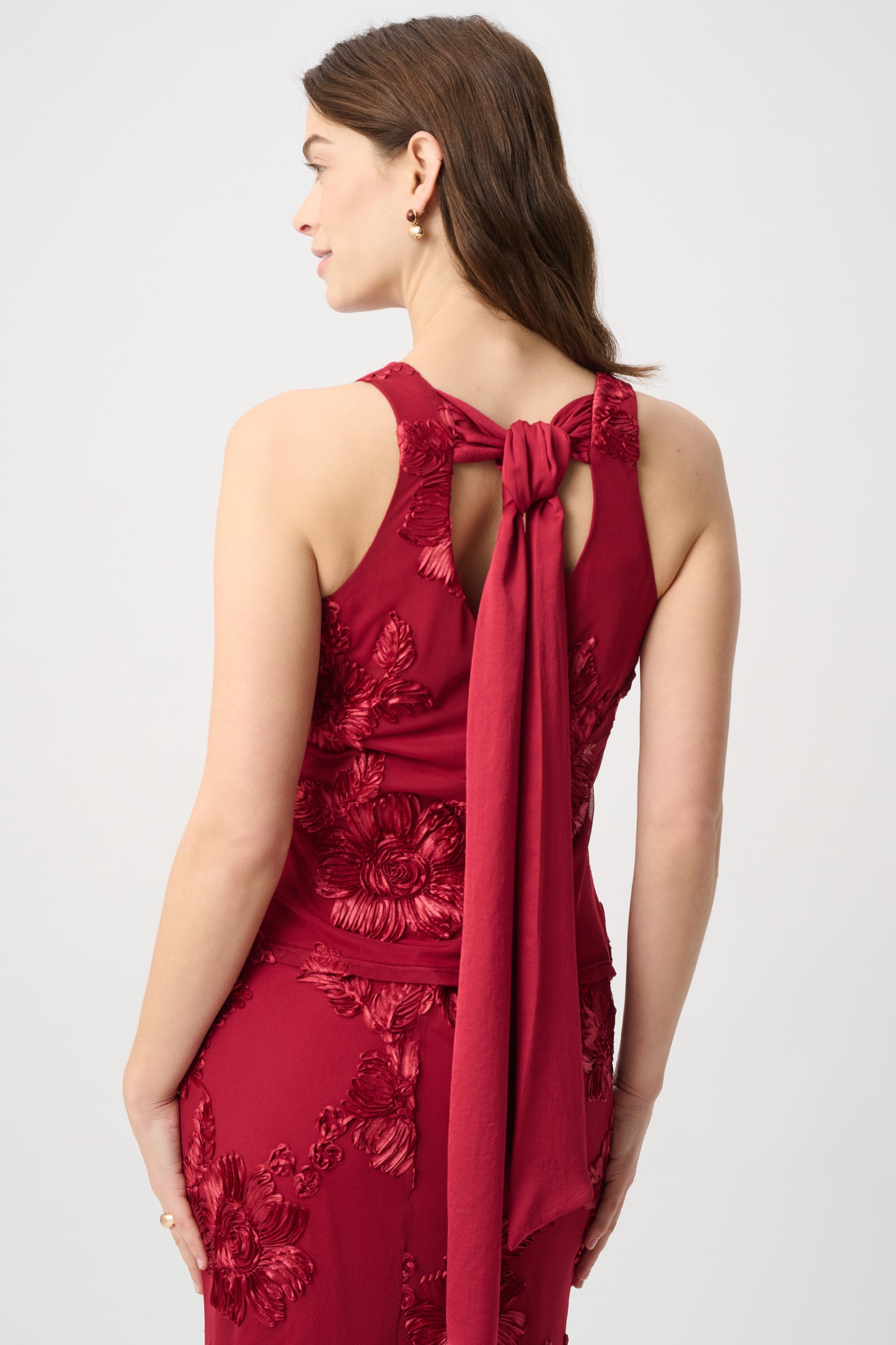 Joseph Ribkoff Embroidered Sleeveless Top Deep Cherry