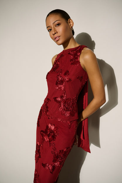 Joseph Ribkoff Embroidered Sleeveless Top Deep Cherry