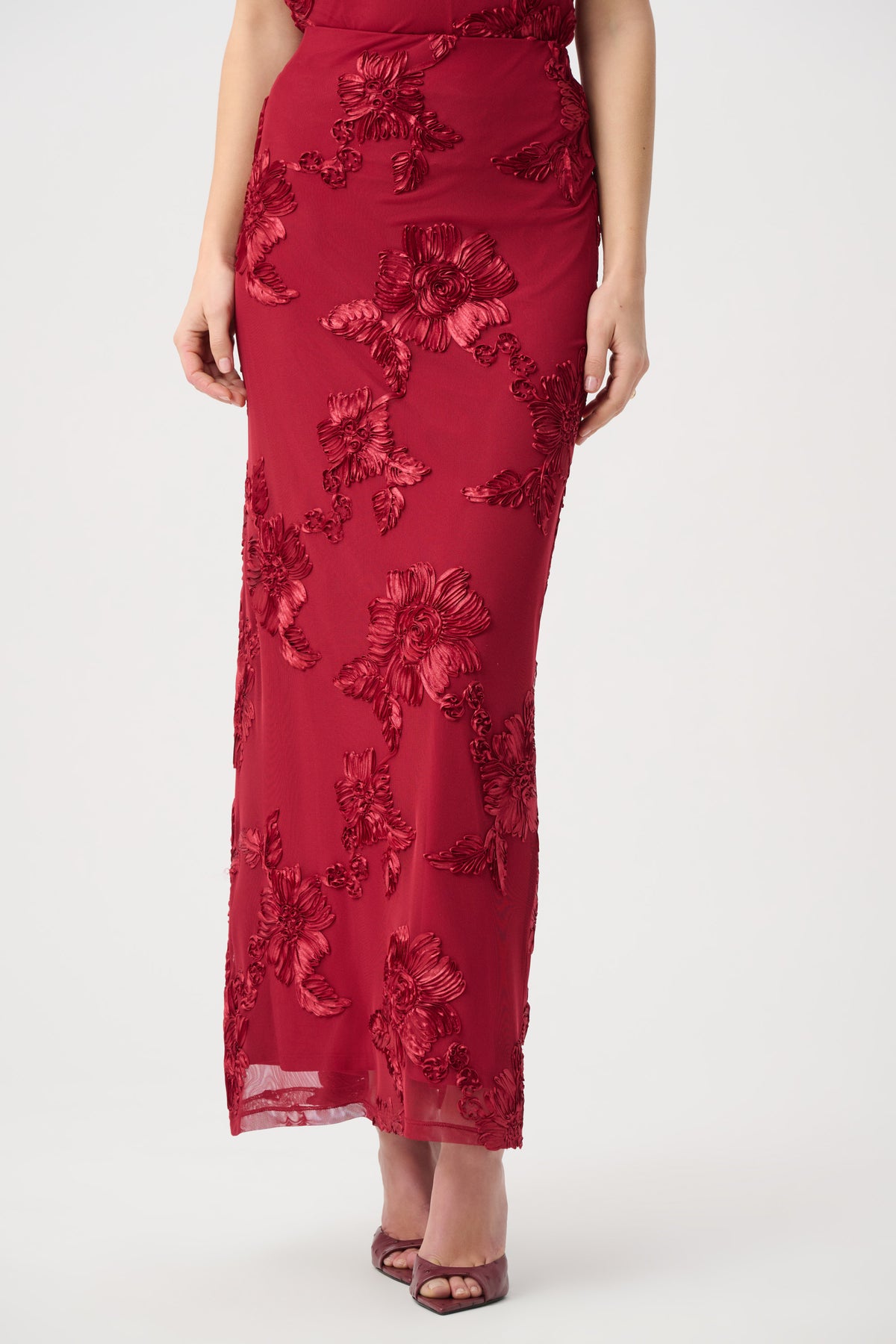 Joseph Ribkoff Embellished Maxi Skirt Deep Cherry