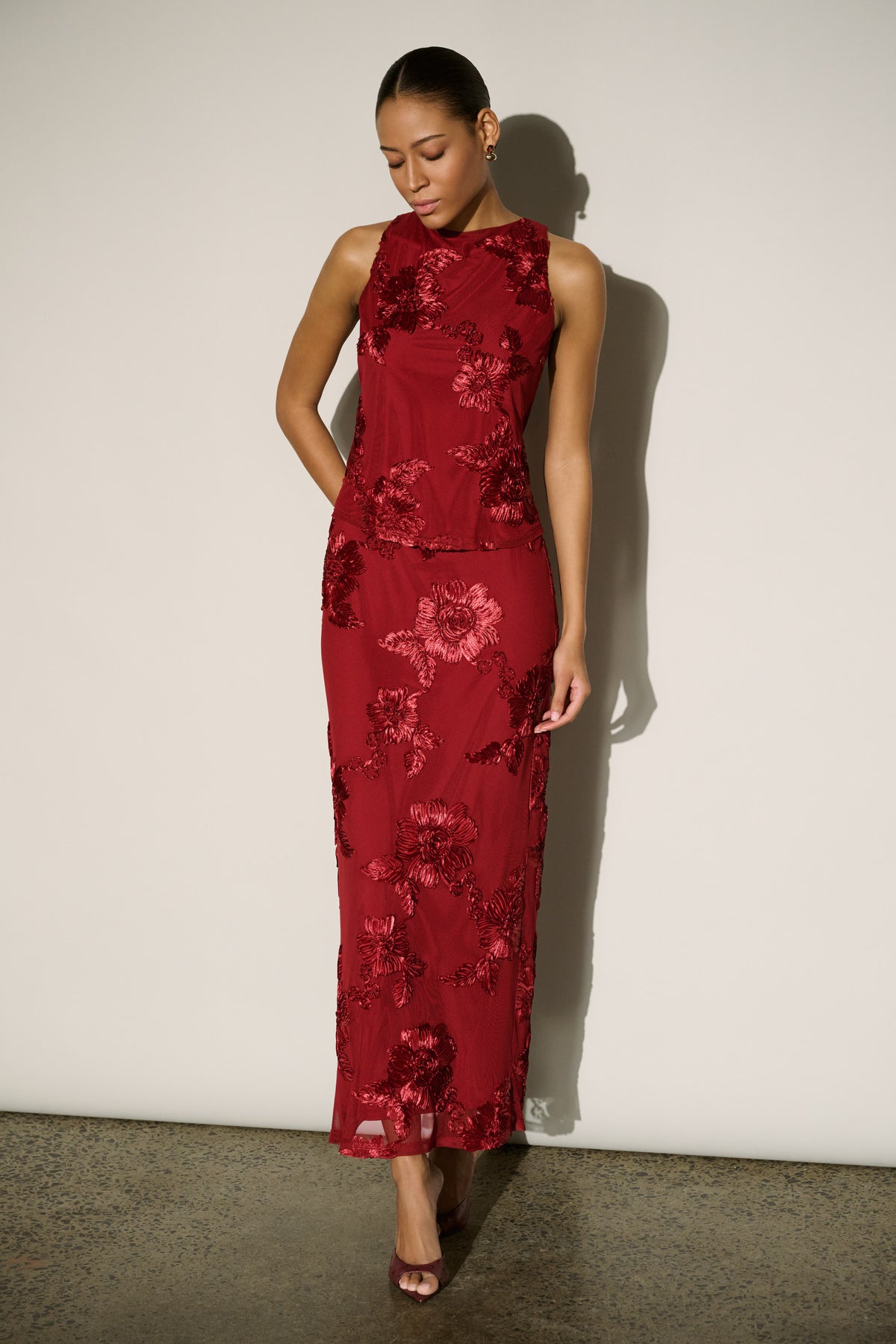 Joseph Ribkoff Embellished Maxi Skirt Deep Cherry