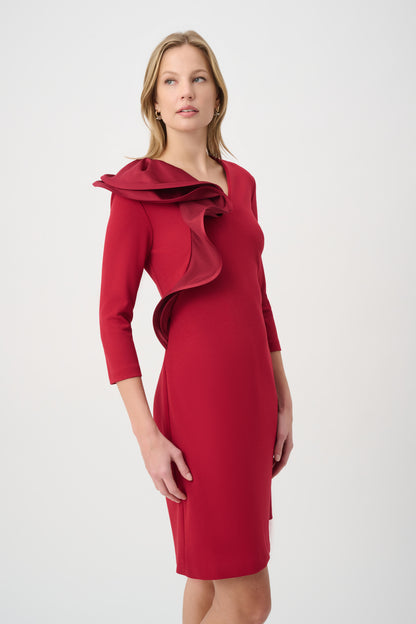 Joseph Ribkoff Statement Ruffle A-Line Dress Deep Cherry