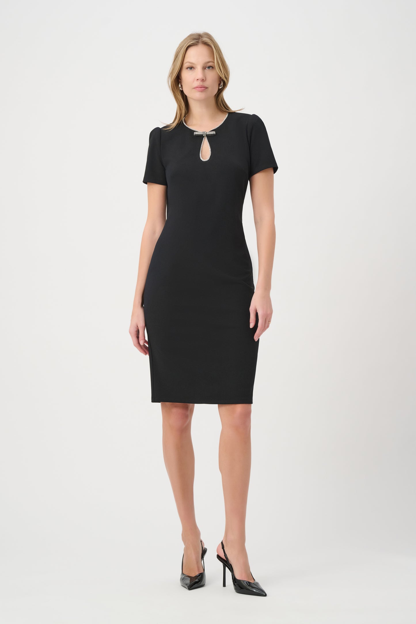 Joseph Ribkoff Embellished Bow Neckline Dress Black
