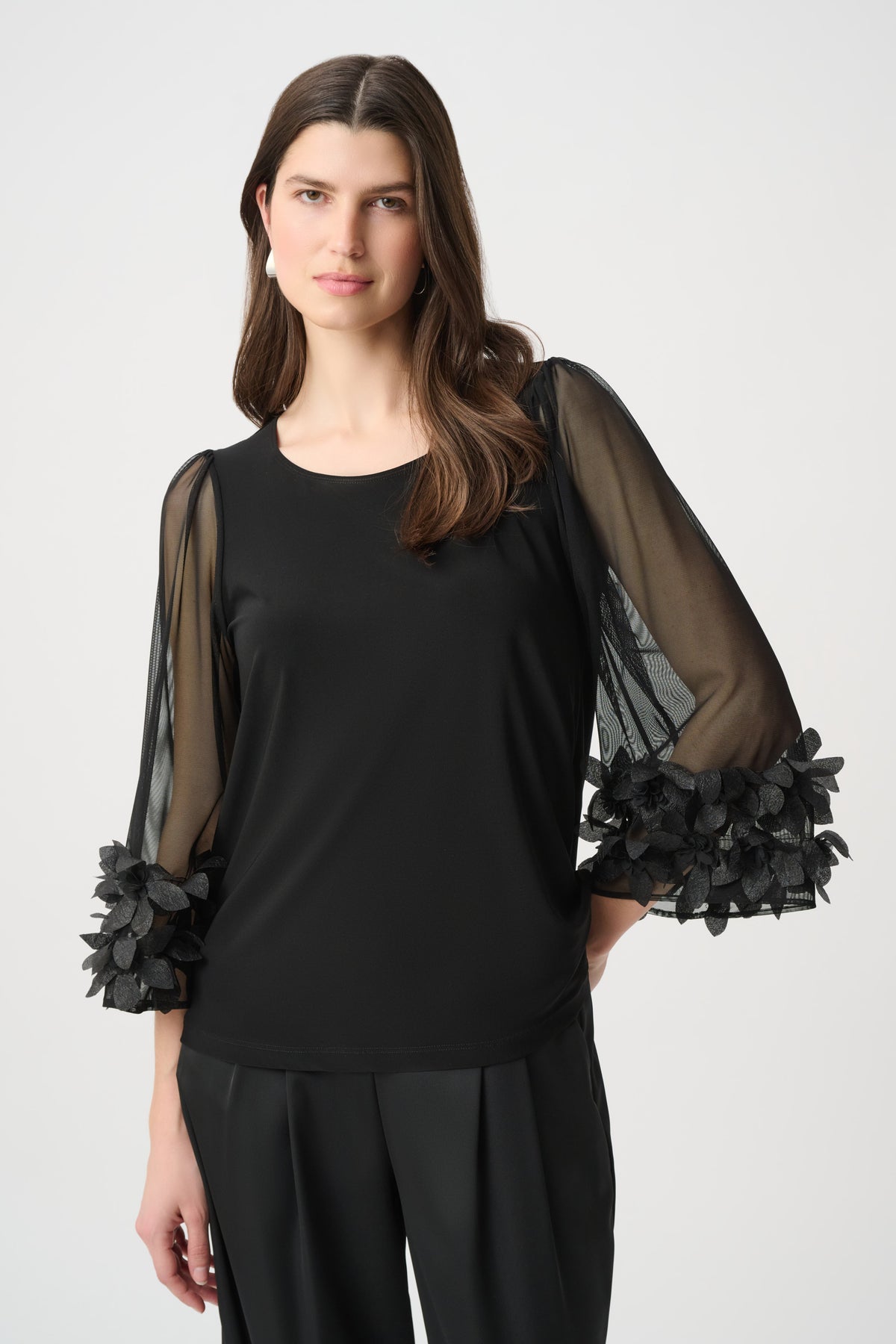 Joseph Ribkoff Embellished Bell Sleeve Top Black