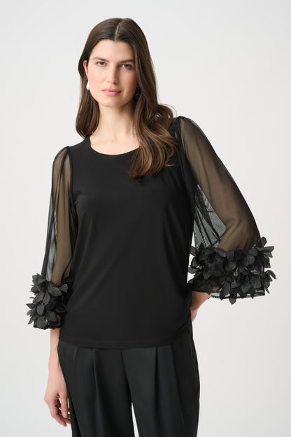 Joseph Ribkoff Embellished Bell Sleeve Top Black