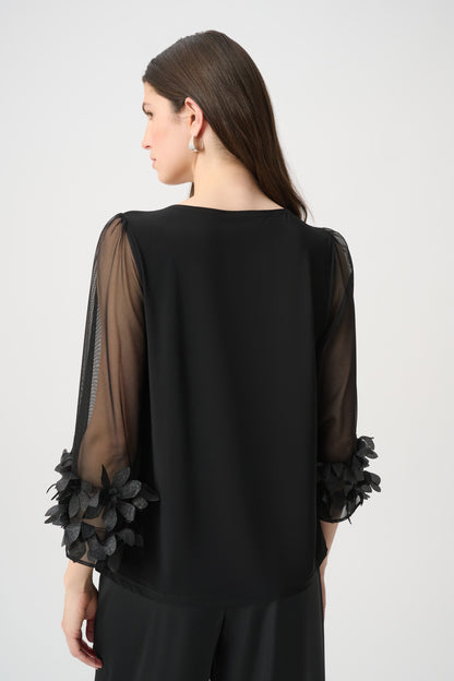 Joseph Ribkoff Embellished Bell Sleeve Top Black