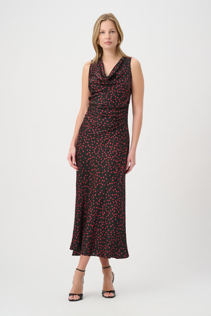 Joseph Ribkoff Satin Polka Dot Dress Black/Deep Cherry