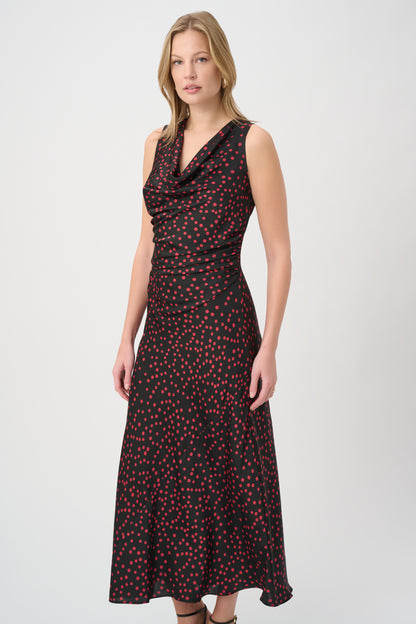 Joseph Ribkoff Satin Polka Dot Dress Black/Deep Cherry