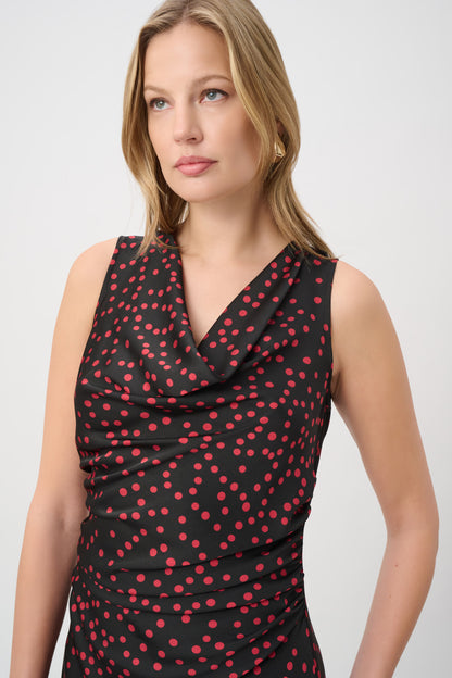 Joseph Ribkoff Satin Polka Dot Dress Black/Deep Cherry