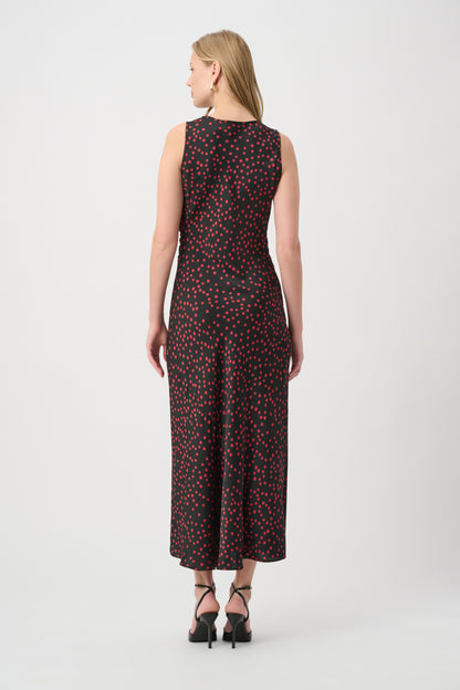 Joseph Ribkoff Satin Polka Dot Dress Black/Deep Cherry