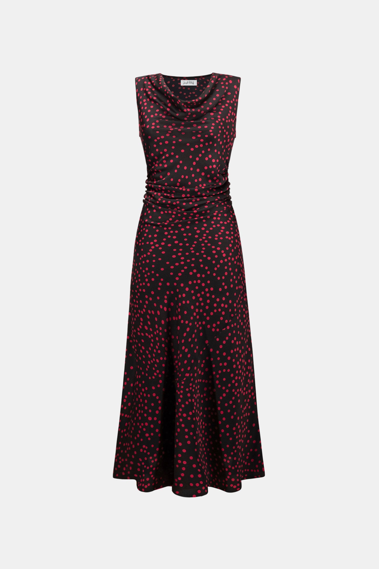 Joseph Ribkoff Satin Polka Dot Dress Black/Deep Cherry