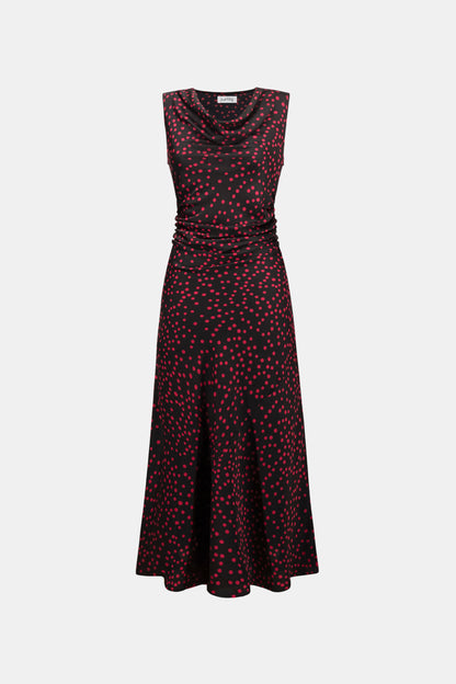 Joseph Ribkoff Satin Polka Dot Dress Black/Deep Cherry