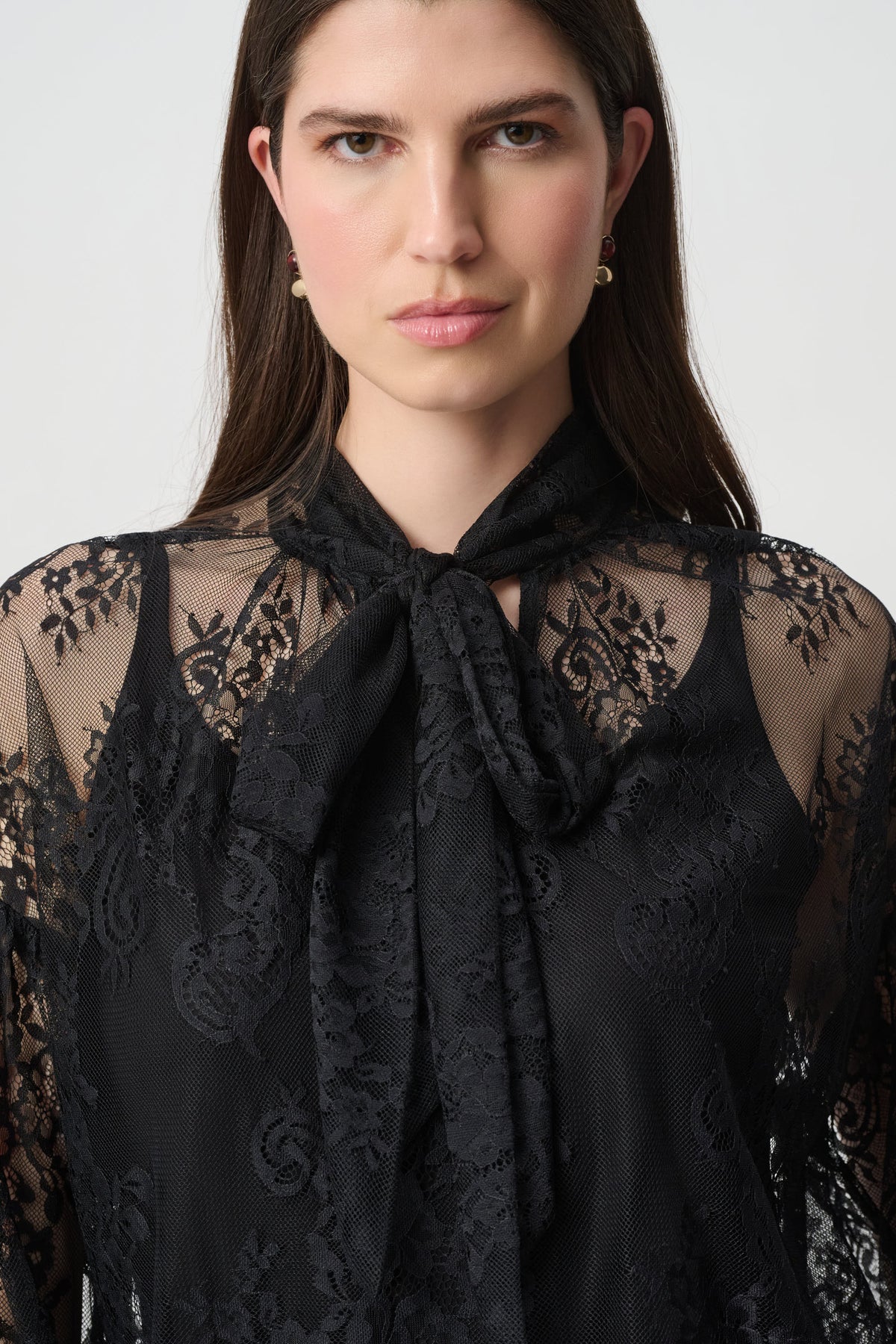 Joseph Ribkoff Lace Bow Neck Blouse Black