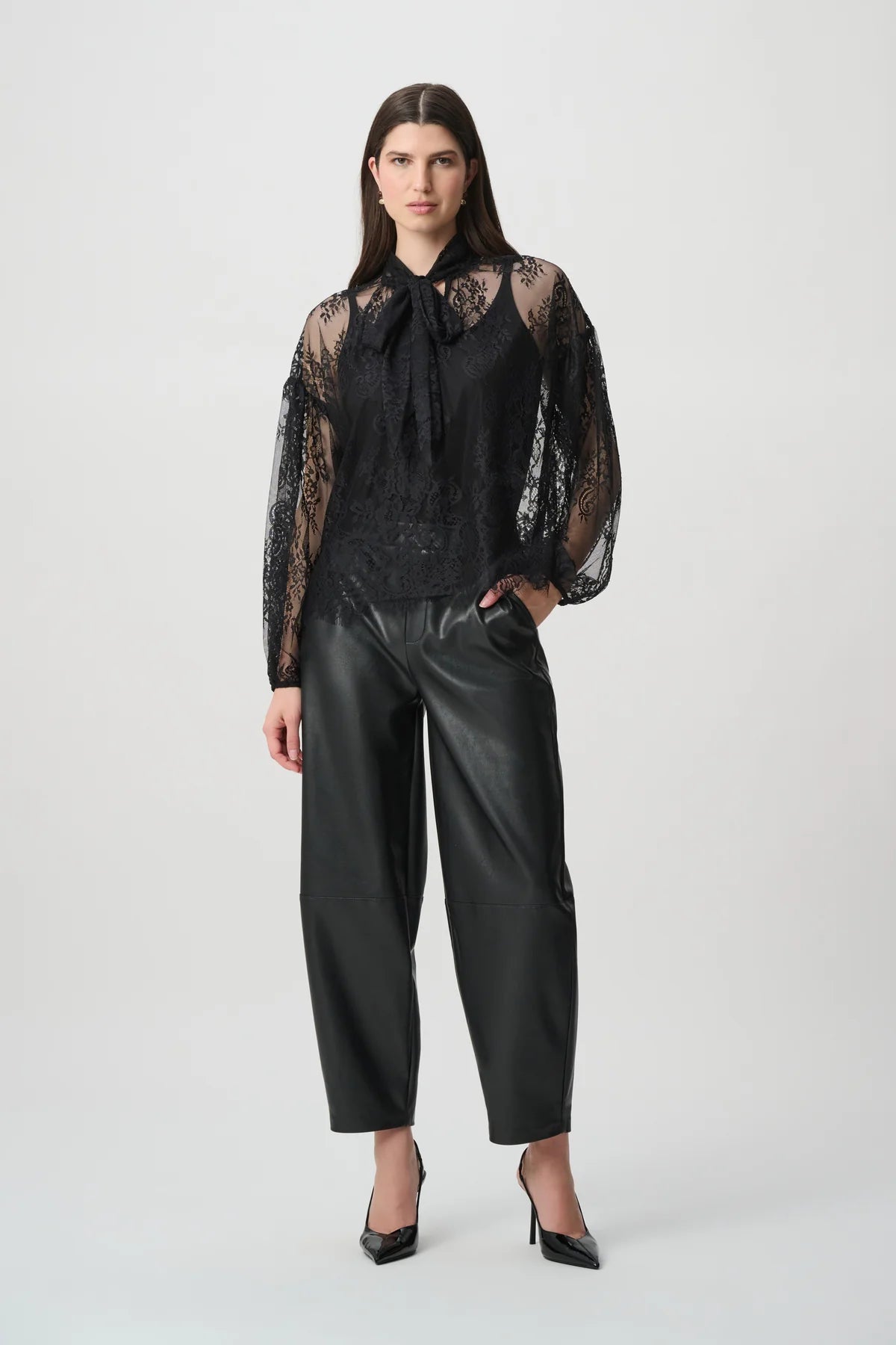 Joseph Ribkoff Lace Bow Neck Blouse Black