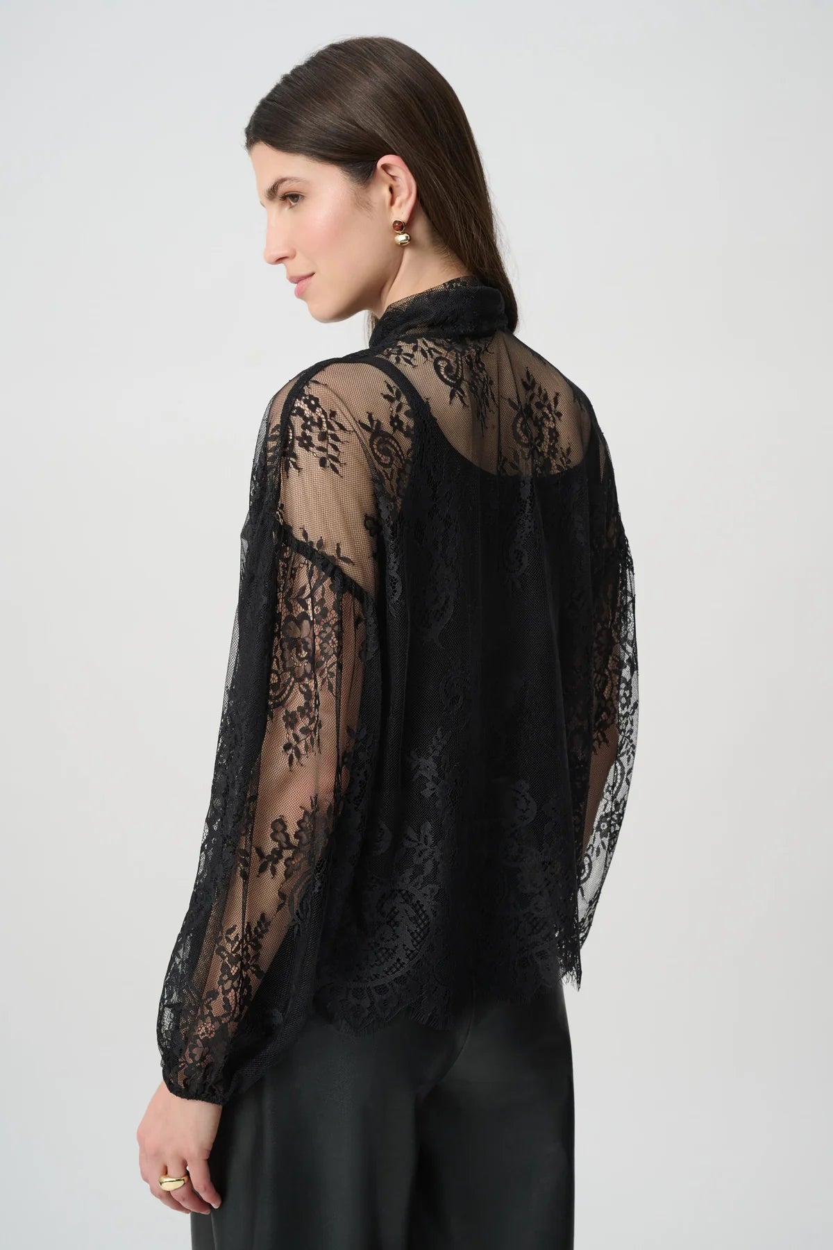 Joseph Ribkoff Lace Bow Neck Blouse Black