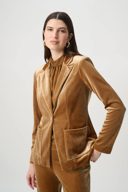 Joseph Ribkoff Velvet Fitted Blazer Ochre