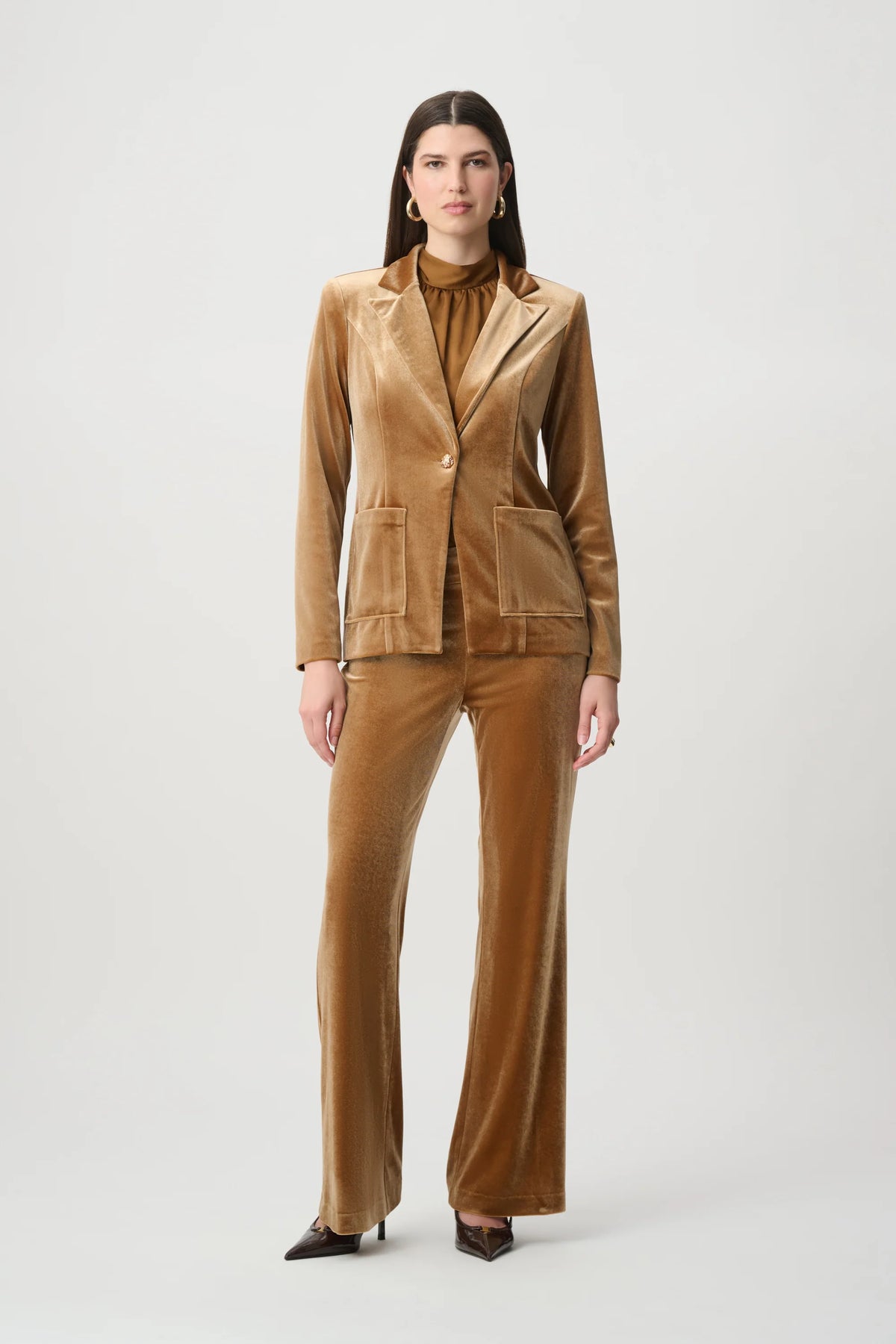Joseph Ribkoff Velvet Fitted Blazer Ochre