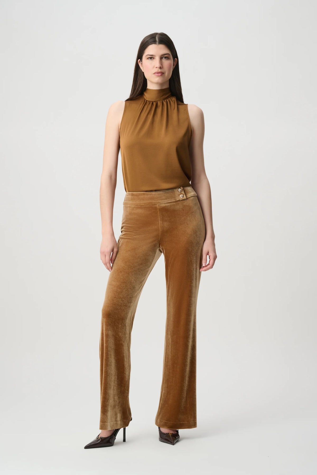 Joseph Ribkoff Velvet Flared Trousers Ochre