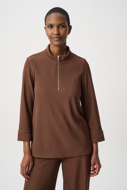 Joseph Ribkoff Rib Knit Half Zip Top Mahogany