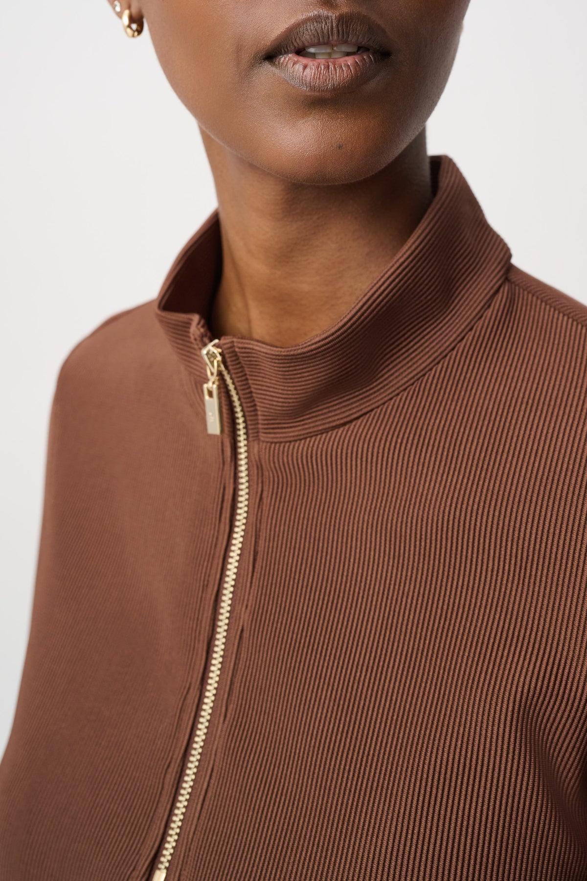 Joseph Ribkoff Rib Knit Half Zip Top Mahogany