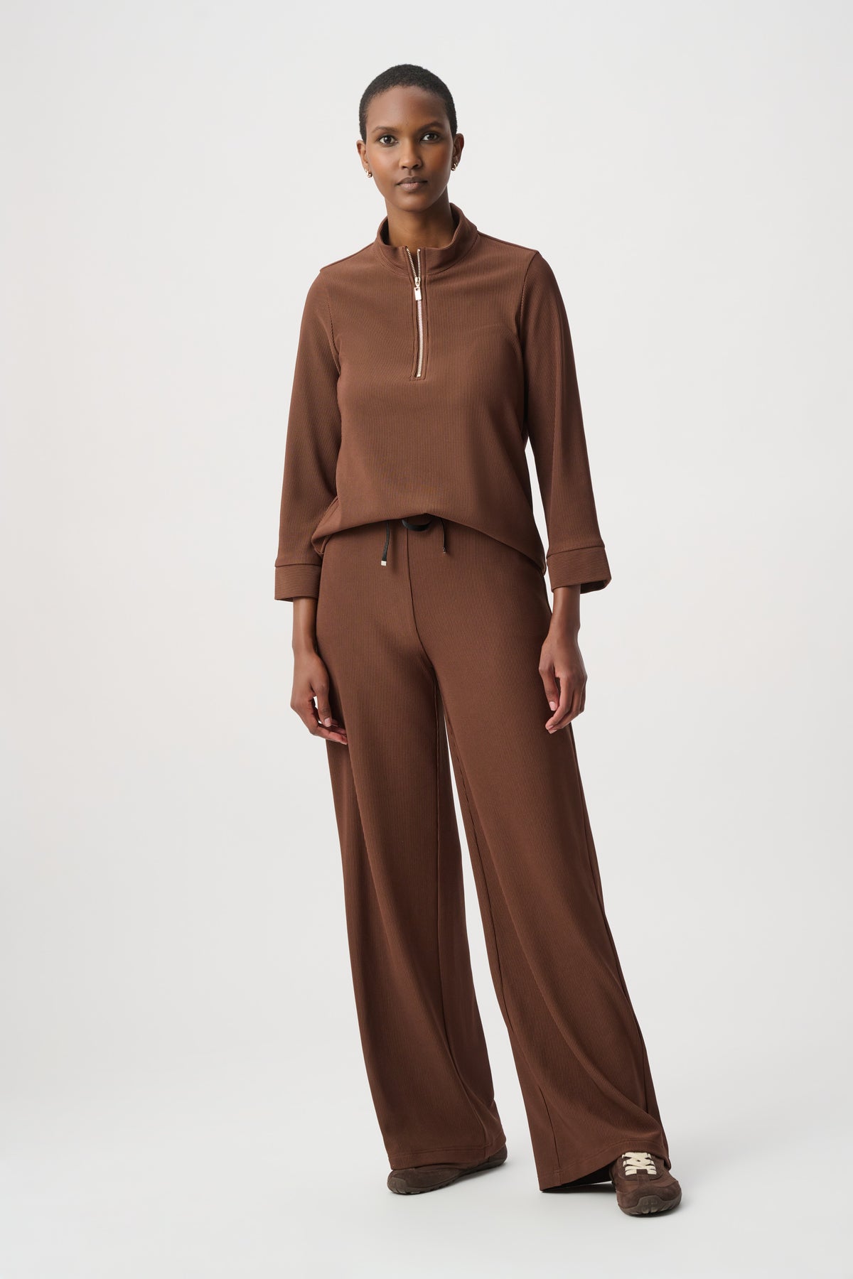 Joseph Ribkoff Rib Knit Half Zip Top Mahogany