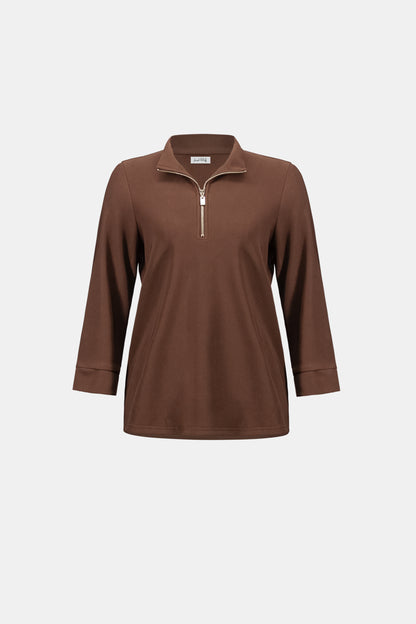Joseph Ribkoff Rib Knit Half Zip Top Mahogany