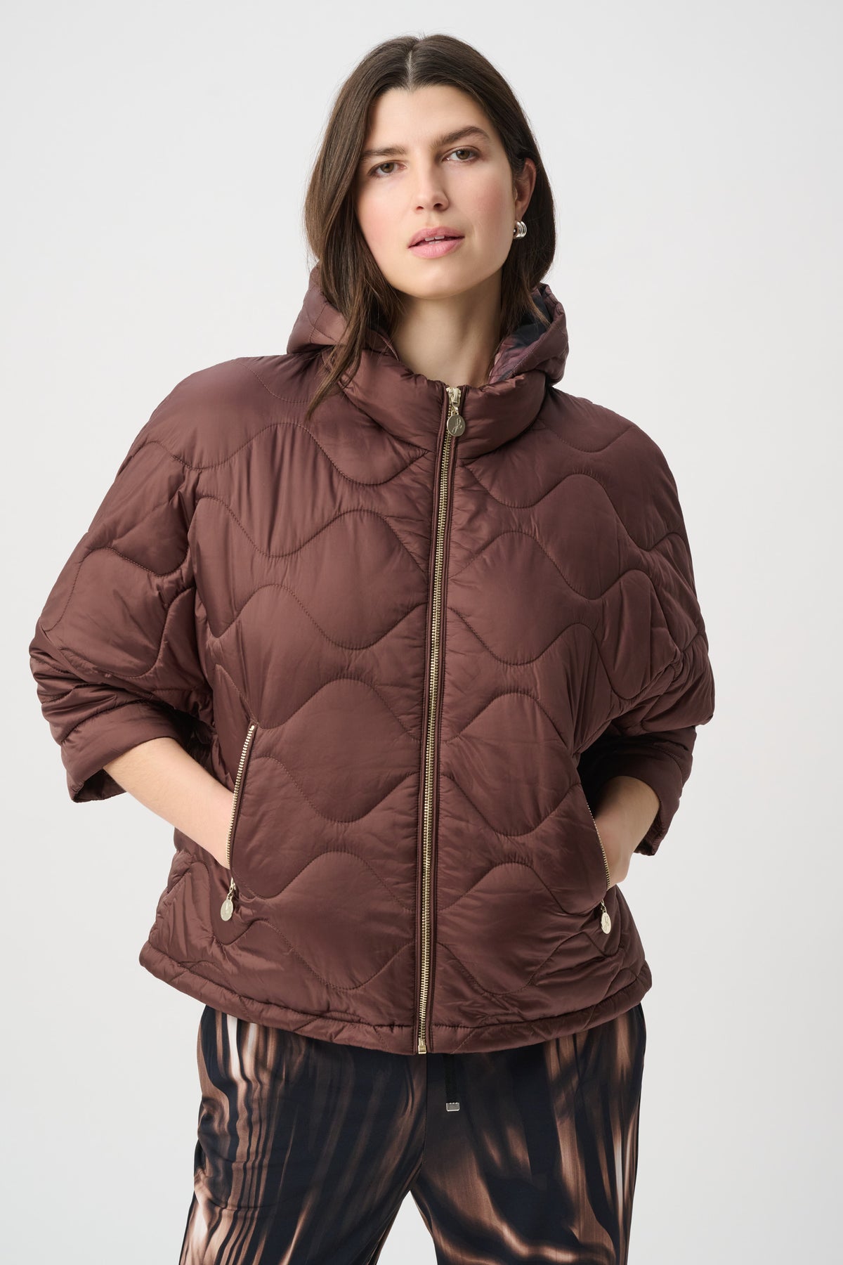 Joseph Ribkoff Hooded Quilted Jacket Mahogany