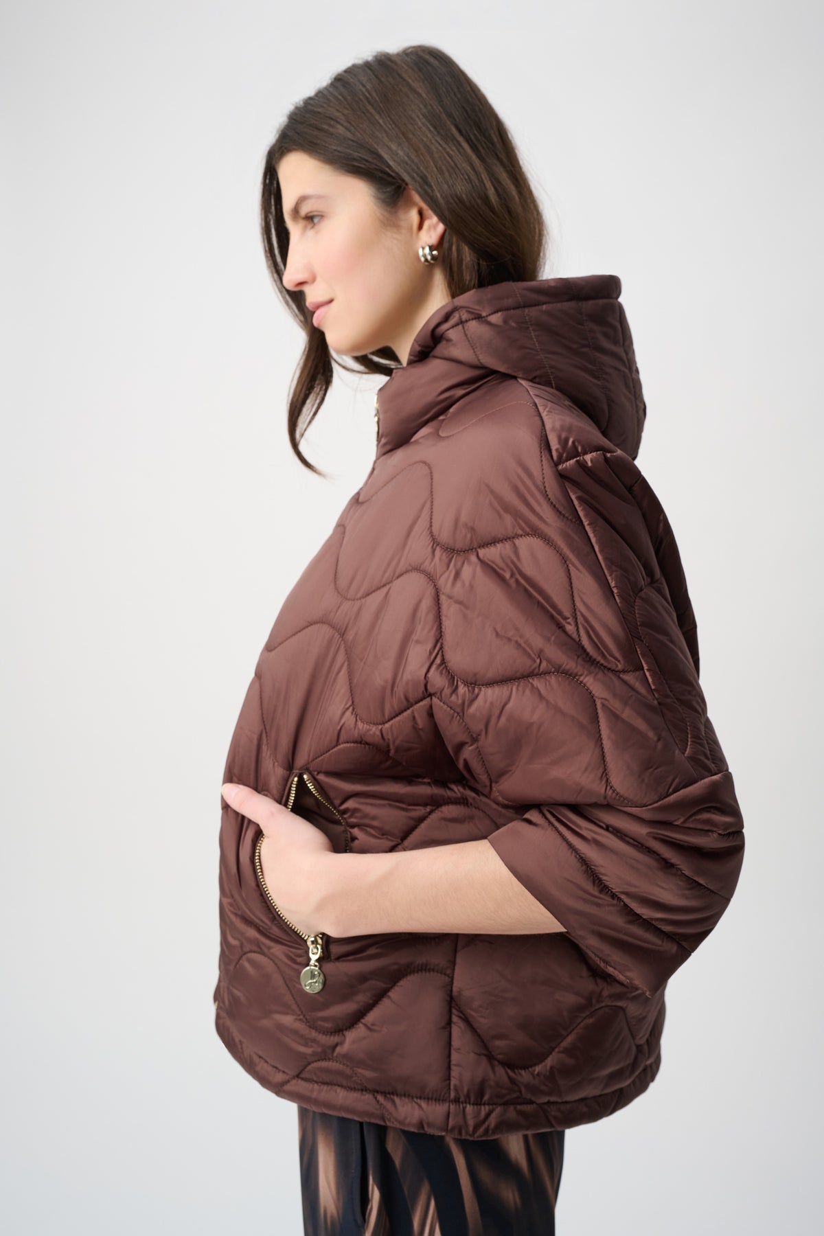 Joseph Ribkoff Hooded Quilted Jacket Mahogany