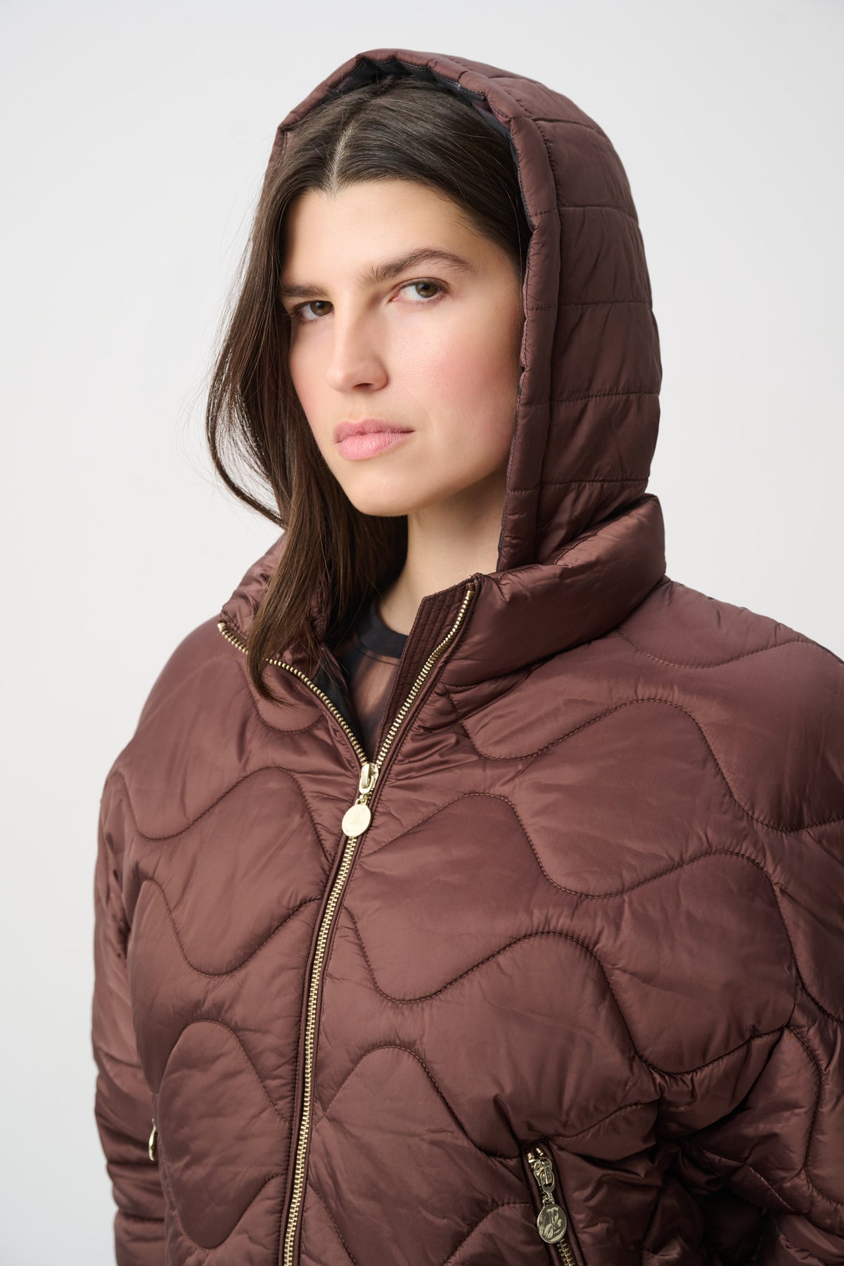 Joseph Ribkoff Hooded Quilted Jacket Mahogany