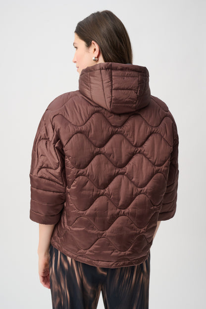 Joseph Ribkoff Hooded Quilted Jacket Mahogany
