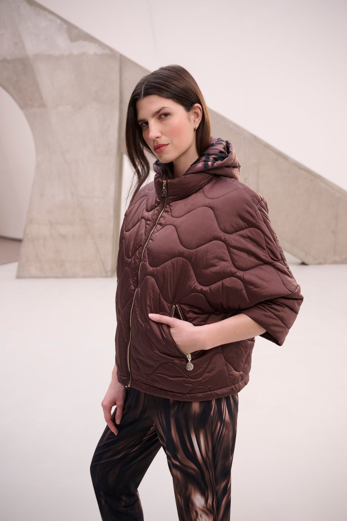 Joseph Ribkoff Hooded Quilted Jacket Mahogany