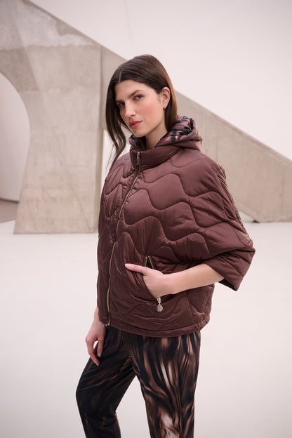 Joseph Ribkoff Hooded Quilted Jacket Mahogany