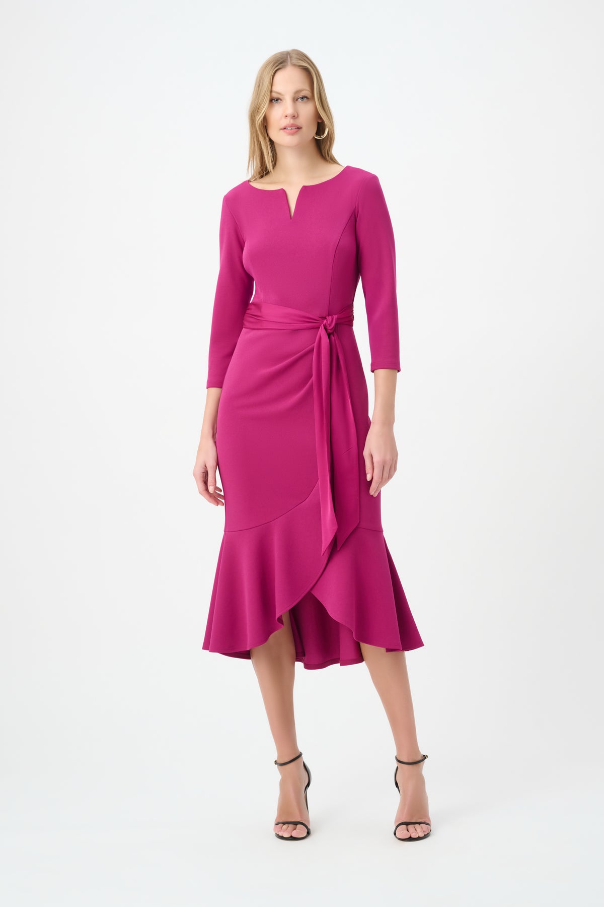 Joseph Ribkoff Satin Sash Dress Deep Magenta