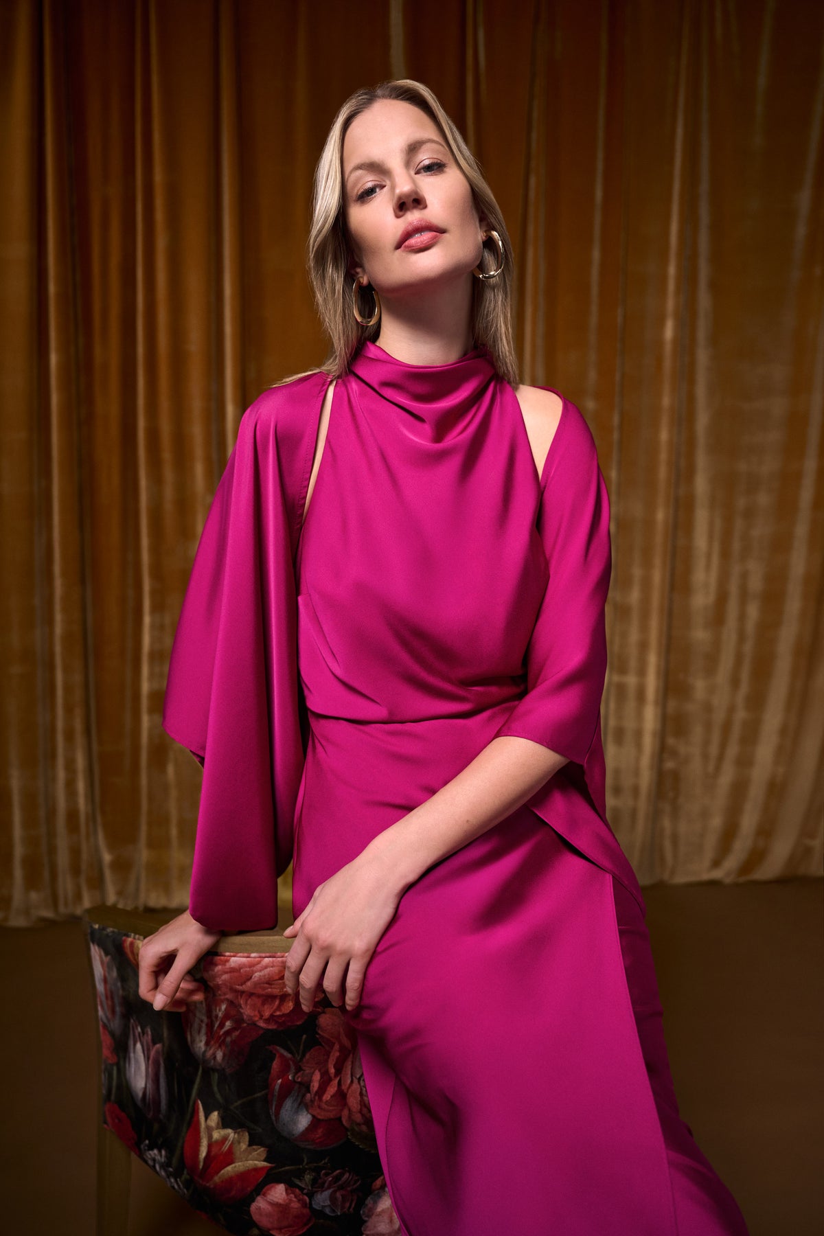 Joseph Ribkoff Satin Cover-Up Deep Magenta