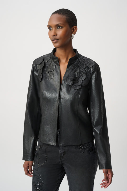 Joseph Ribkoff Embellished Foiled Suede Jacket Black