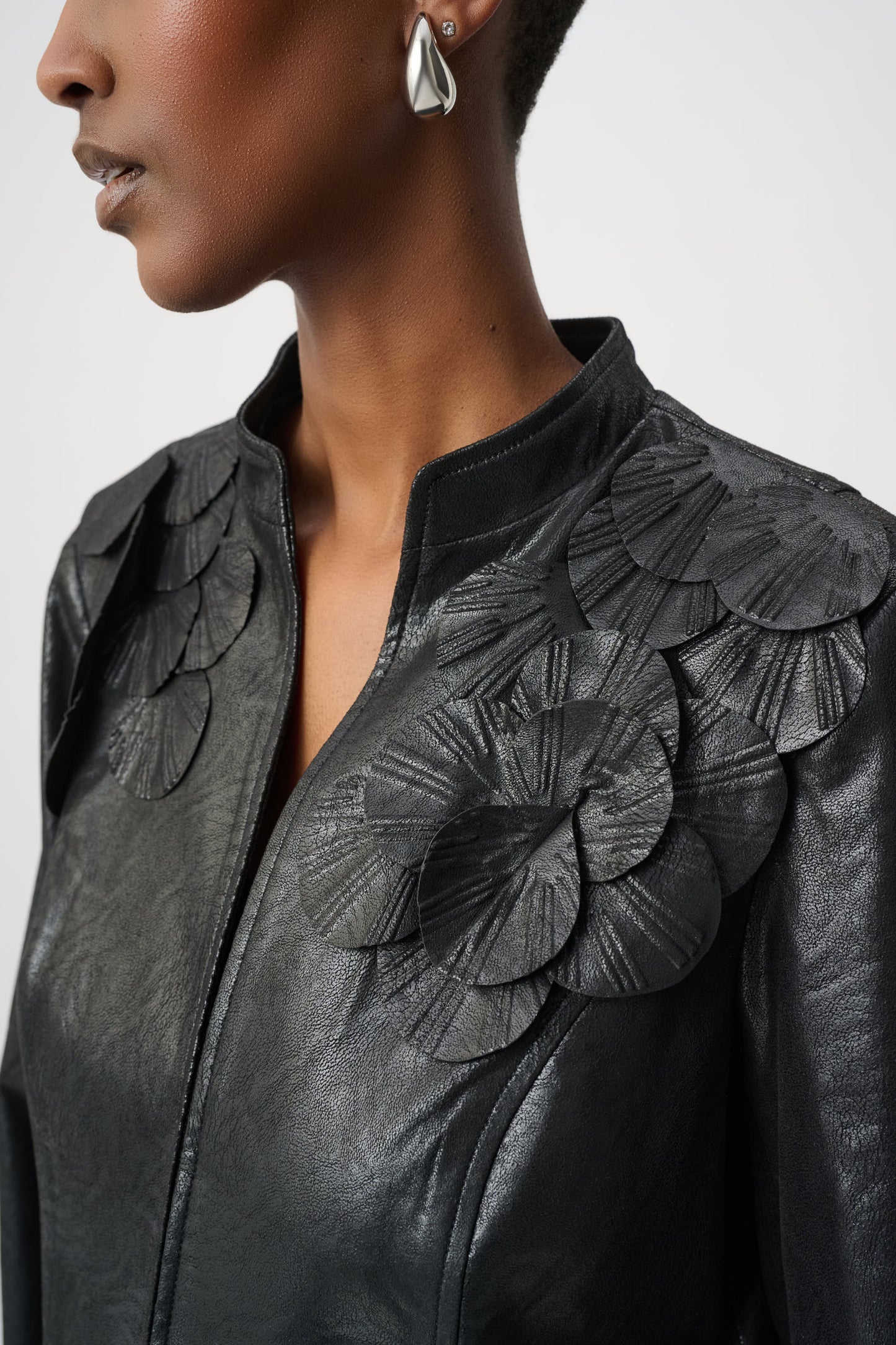 Joseph Ribkoff Embellished Foiled Suede Jacket Black