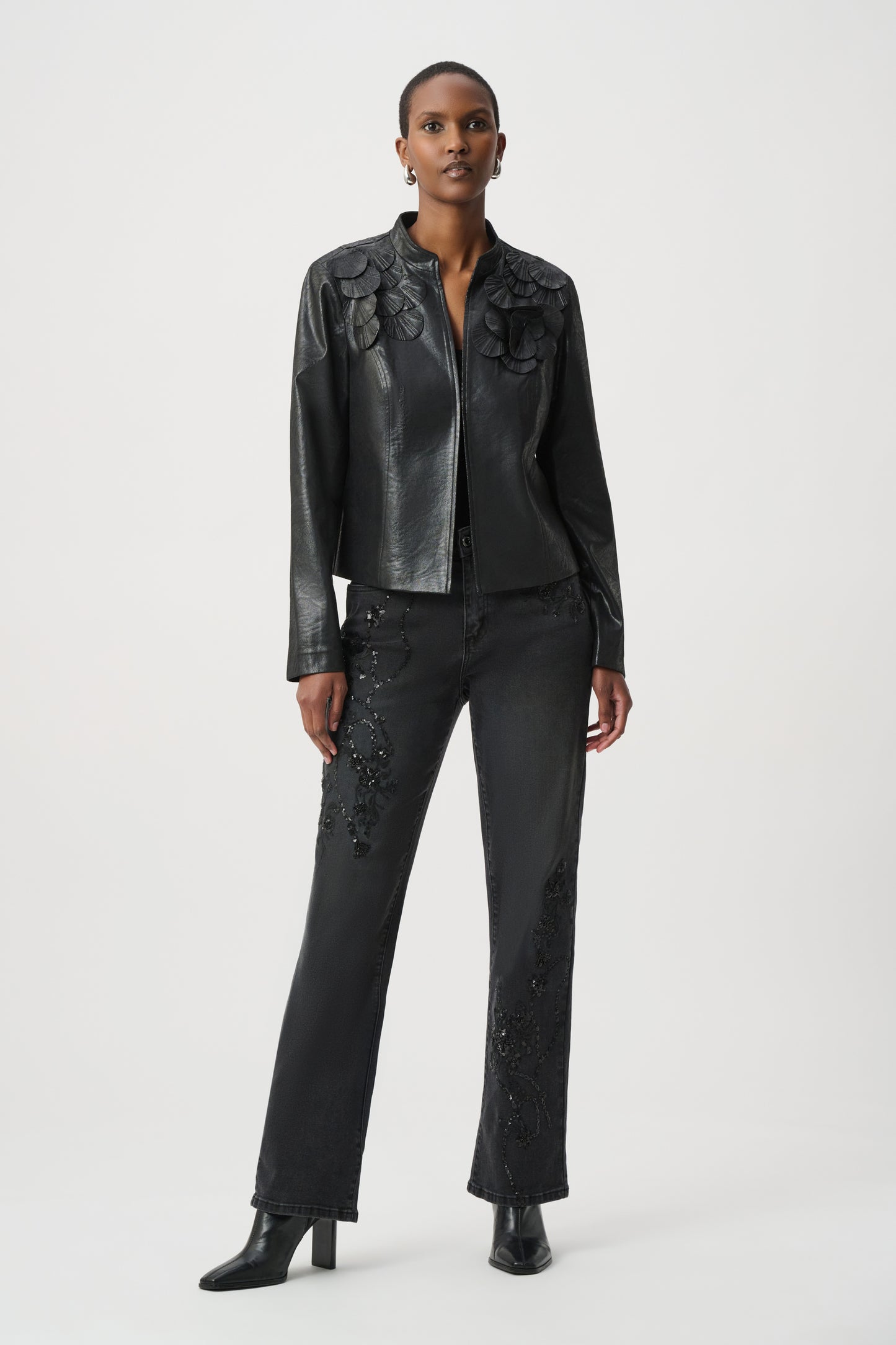 Joseph Ribkoff Embellished Foiled Suede Jacket Black