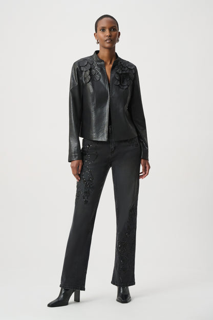 Joseph Ribkoff Embellished Foiled Suede Jacket Black