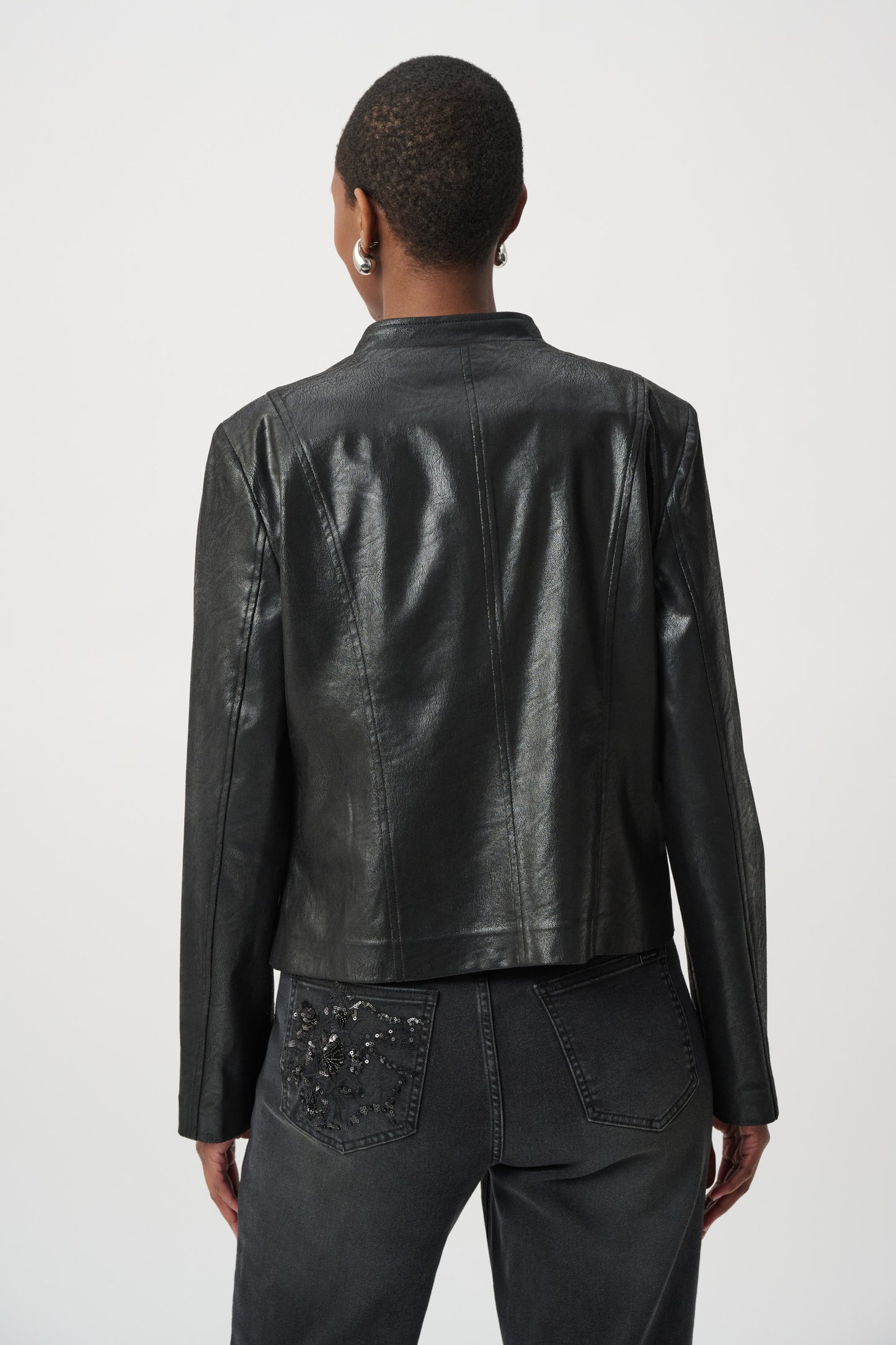 Joseph Ribkoff Embellished Foiled Suede Jacket Black