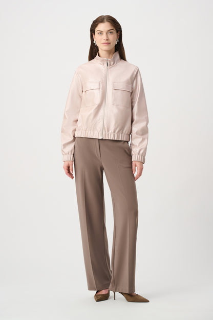 Joseph Ribkoff Metallic Leatherette Bomber Pearl Blush