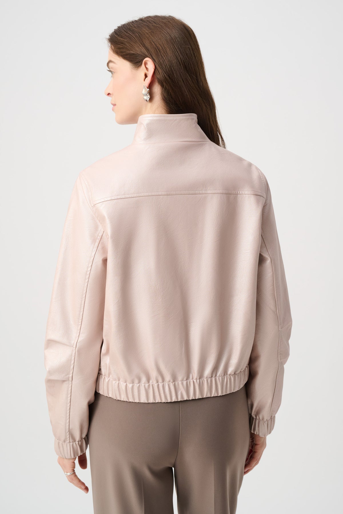 Joseph Ribkoff Metallic Leatherette Bomber Pearl Blush