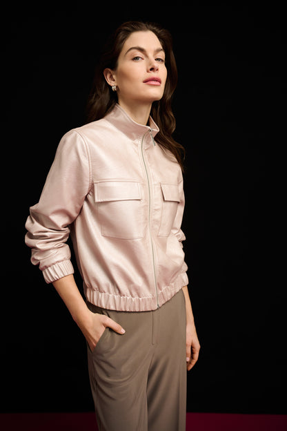 Joseph Ribkoff Metallic Leatherette Bomber Pearl Blush