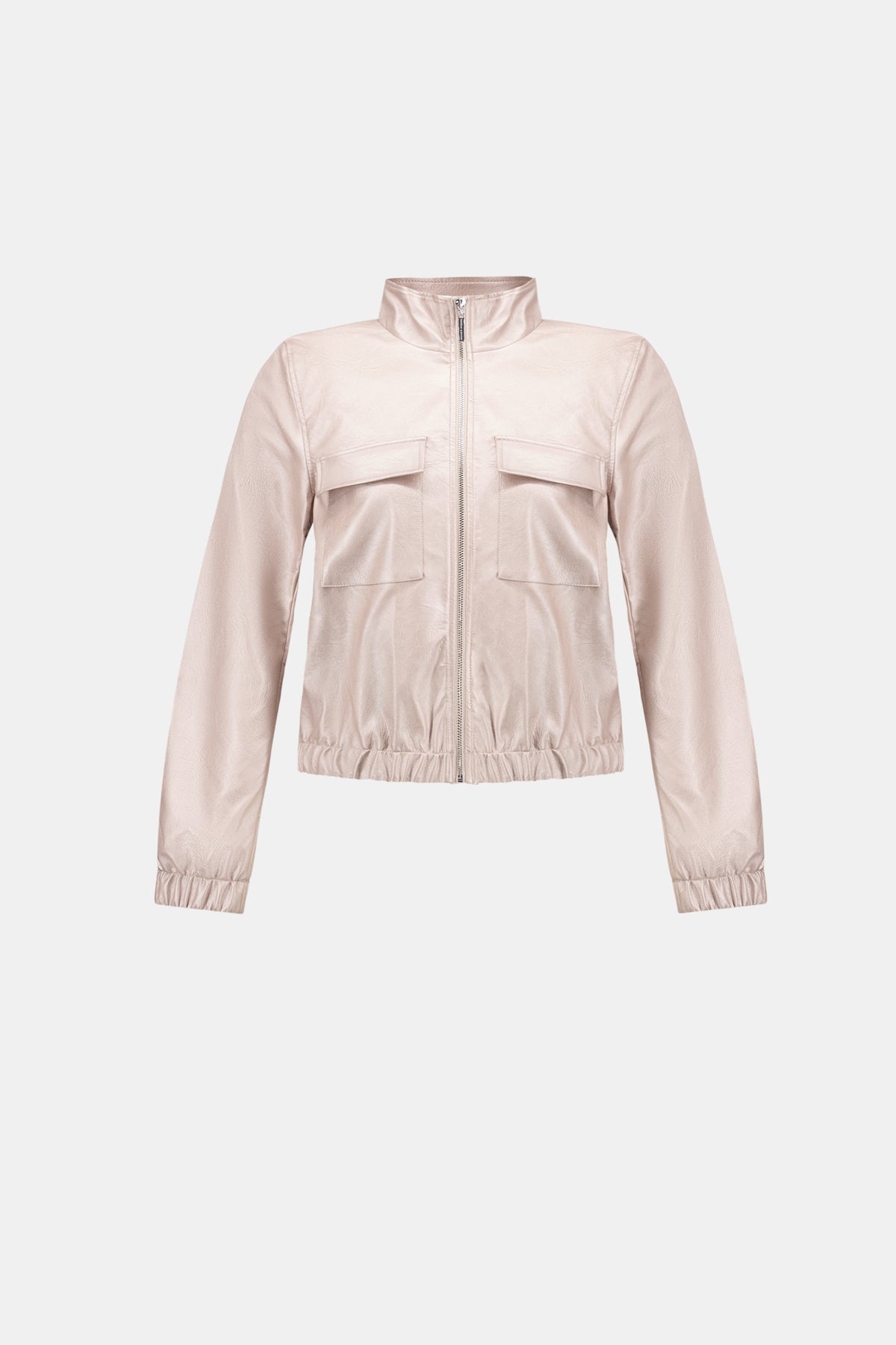 Joseph Ribkoff Metallic Leatherette Bomber Pearl Blush