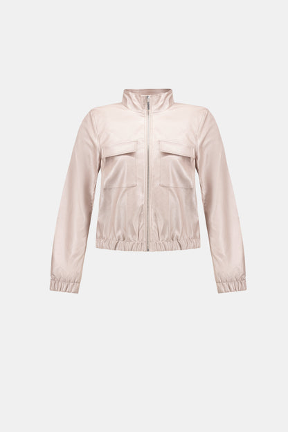 Joseph Ribkoff Metallic Leatherette Bomber Pearl Blush
