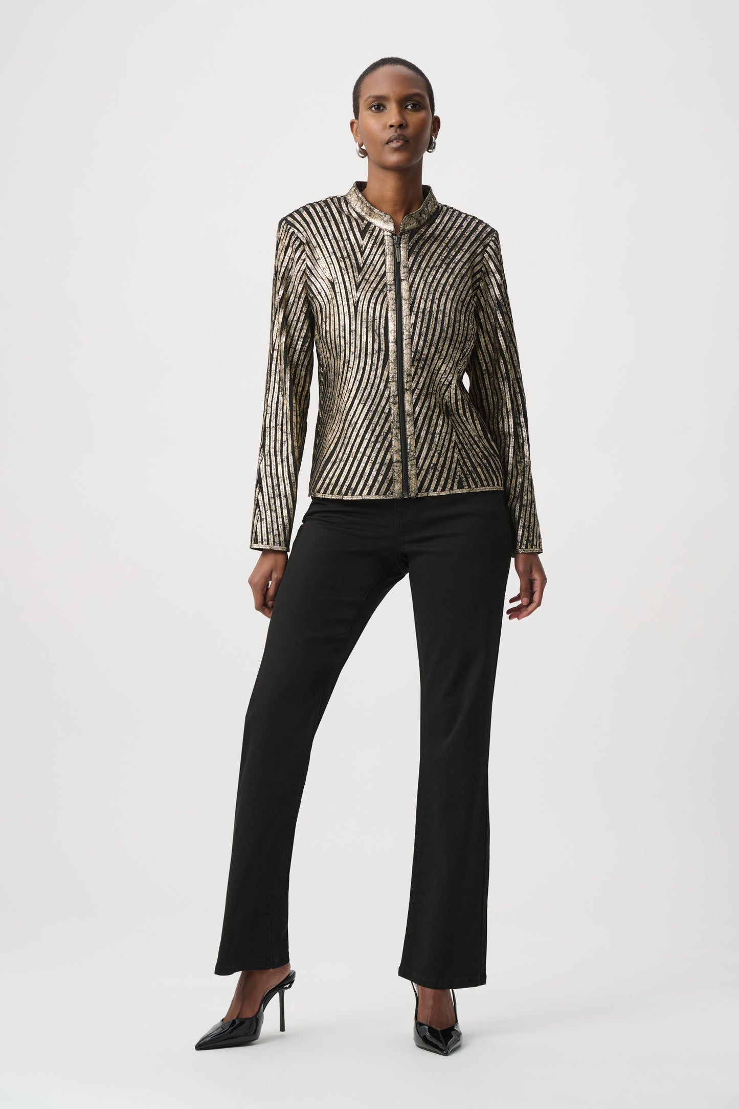 Joseph Ribkoff Metallic Soutache Fitted Jacket Black/Gold