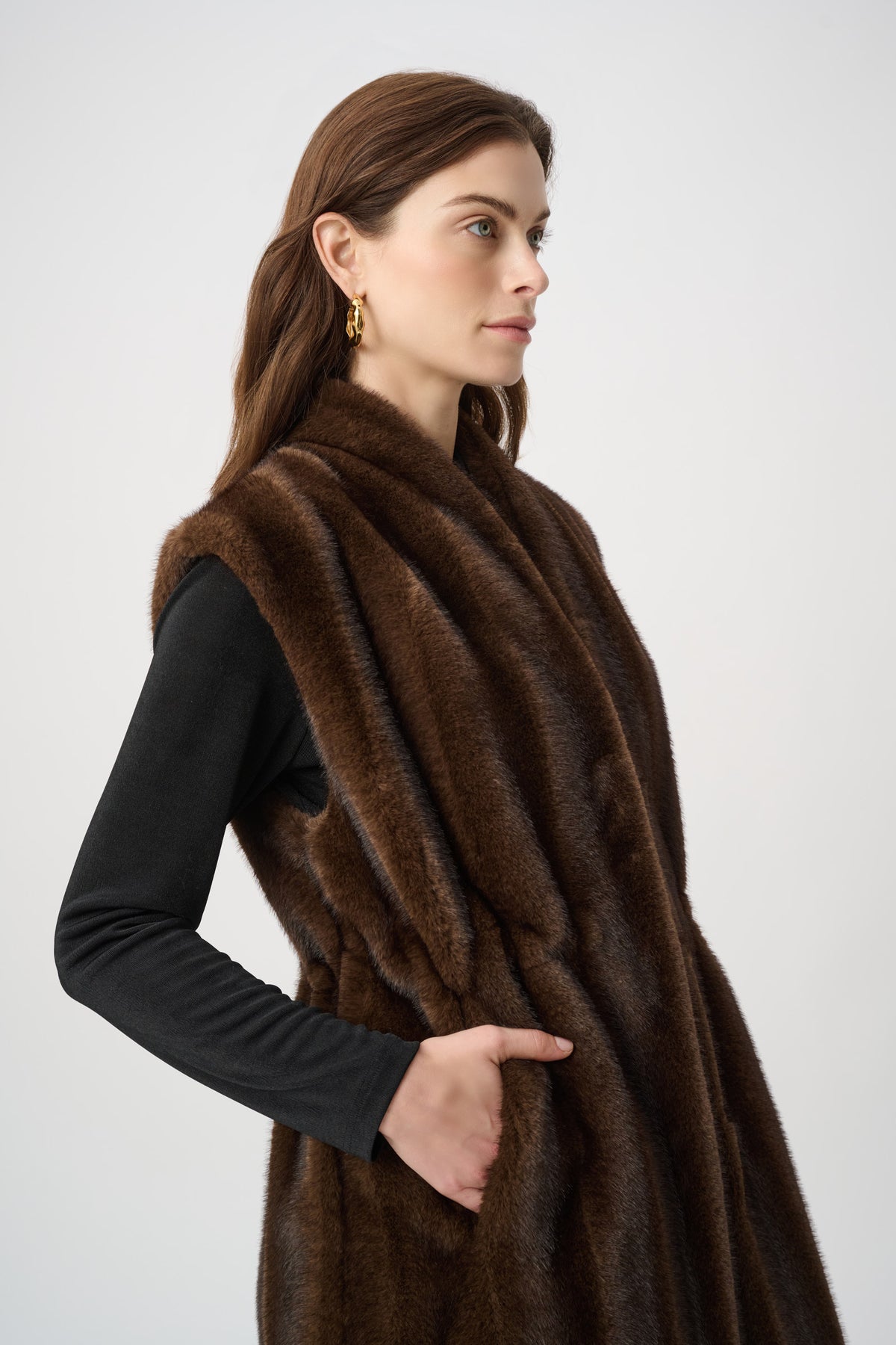 Joseph Ribkoff  Faux Fur Vest Brown
