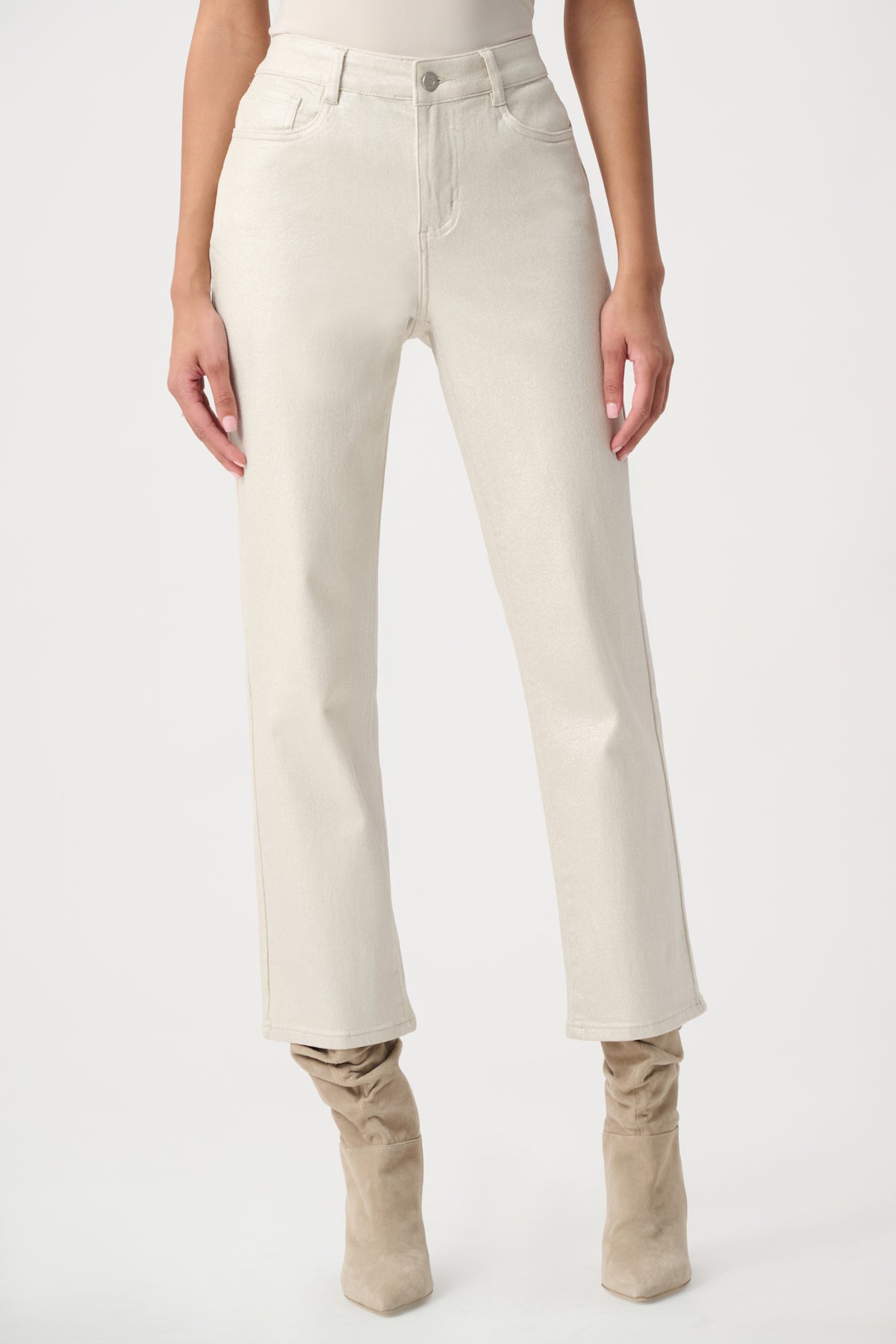 Joseph Ribkoff Straight Leg Metallic Jeans Champagne