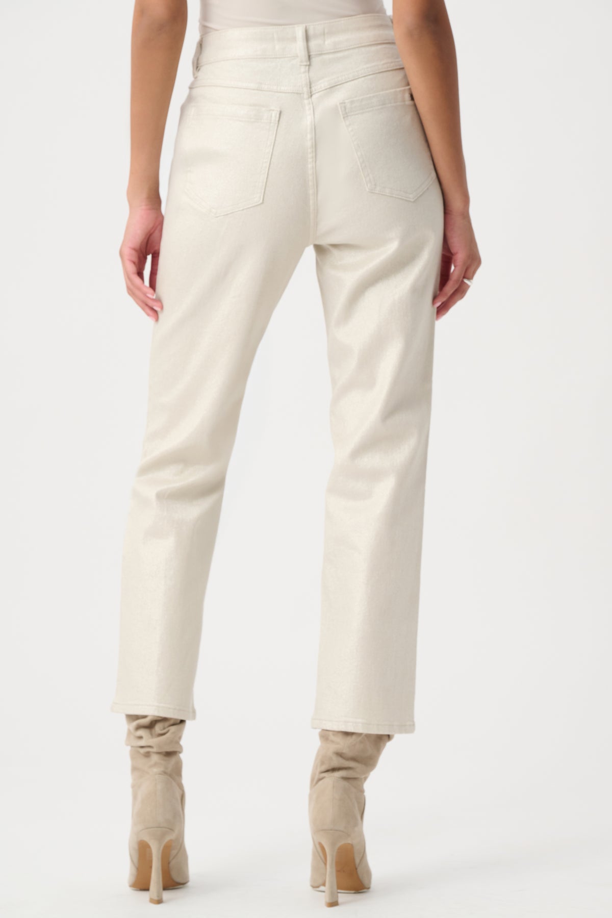 Joseph Ribkoff Straight Leg Metallic Jeans Champagne