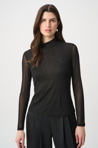 Joseph Ribkoff Rhinestone Mesh Top Black